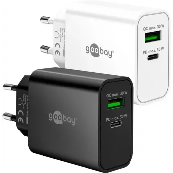 Goobay USB-C PD GaN dvigubas greitas įkroviklis (30 W) Baltas (75336)