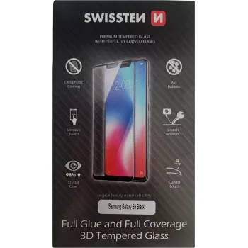 Apsauginis stiklas SWISSTEN 3D Full Glue Glass, skirtas Samsung Galaxy S9, juodas
