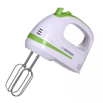 Rankinis plaktuvas ESPERANZA EKM011 — 400 W, 5 greičių, turbo, tešlos kabliukai ir plaktuvai, 220–240 V, baltas/šviesiai žalias