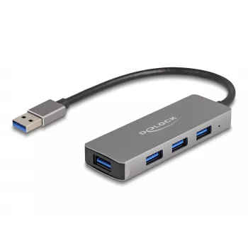 DeLOCK 63171 USB 3.2 Gen 1 4 prievadų USB-A šakotuvas, pilkas, metalinis korpusas