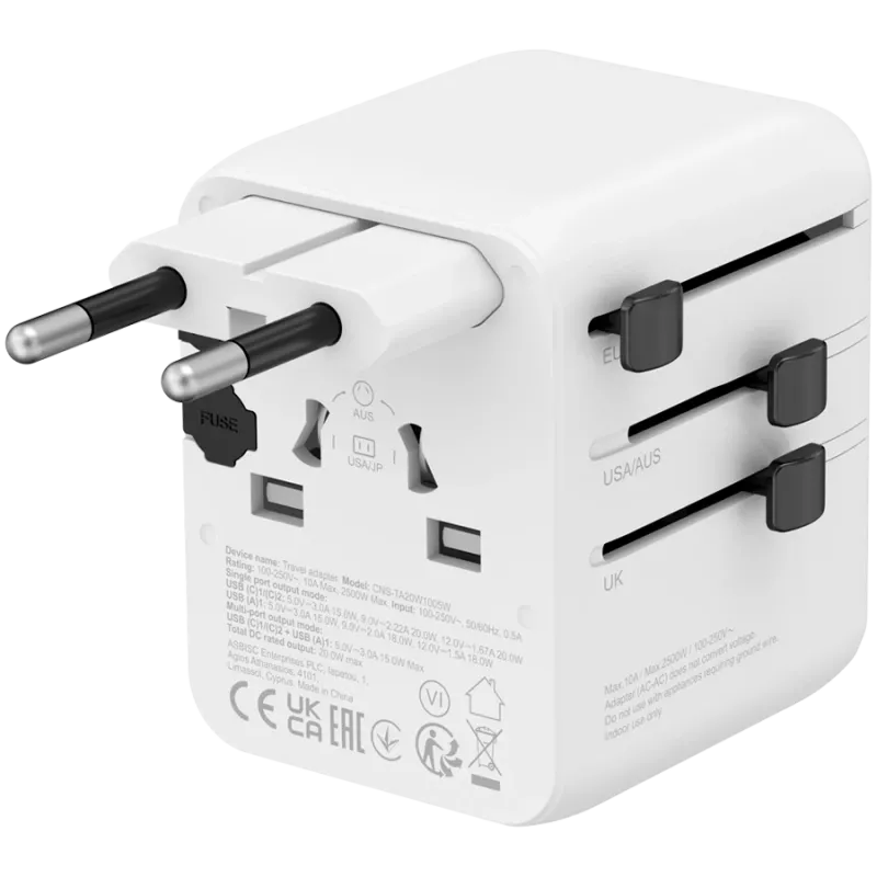 CANYON kelioninis adapteris OnTour 20 EU/UK/US/AUS 20W baltas