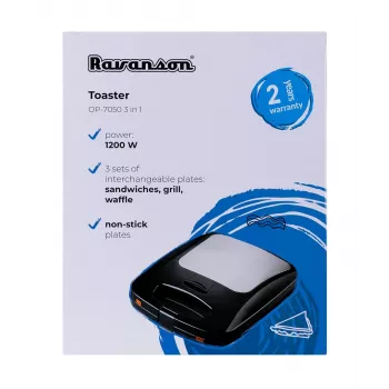 Vafelinė Ravanson OP-7050, 1200 W, 4 vafliai, nelipnios plokštės, horizontali/vertikali laikymo padėtis