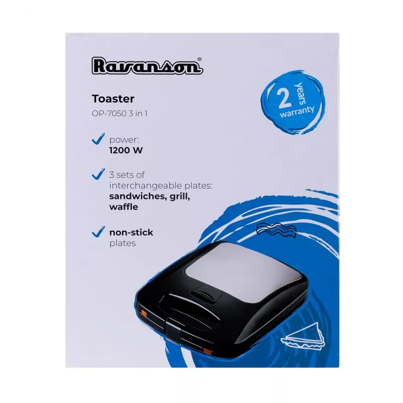 Vafelinė Ravanson OP-7050, 1200 W, 4 vafliai, nelipnios plokštės, horizontali/vertikali laikymo padėtis