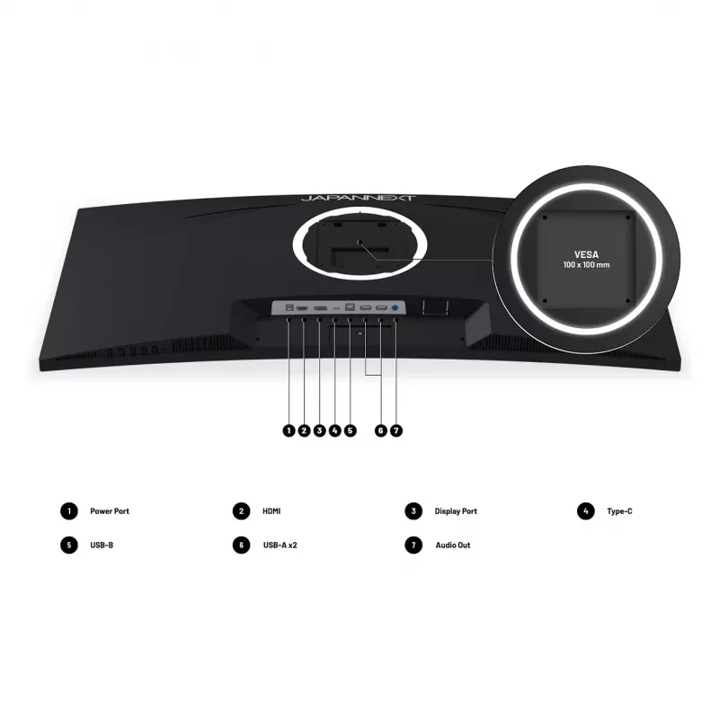 JAPANNEXT 86,4 cm JN-IPS340UWQHD60C-C65W-HS lenktas UWQHD monitorius