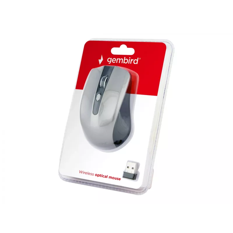 Belaidė pelė GEMBIRD MUSW-4B-04-BG – dešiniarankė, optinė 1600 DPI, 4 mygtukai, RF, juoda/pilka