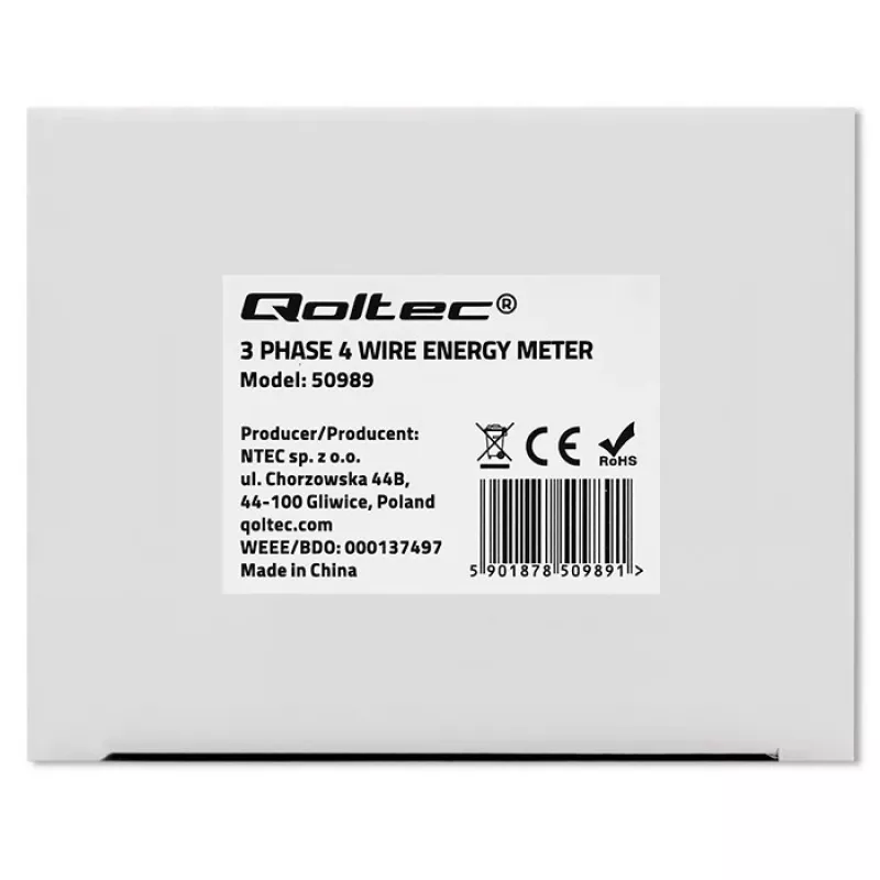 Qoltec trifazis dviejų krypčių skaitiklis | DIN bėgio energijos suvartojimo matuoklis | 400V | 100A | LCD | 4P