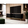 TV spintelė Cama PAFOS ant auksinio plieninio rėmo 150x40x60 cm matinė juoda, medžio drožlių plokštės viršus