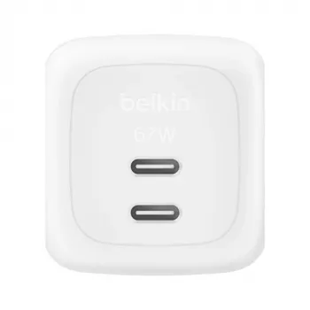 Vidinis AC greitasis įkroviklis Belkin WCH020KQWH — 2× USB‑C, baltas, įmontuota apsauga