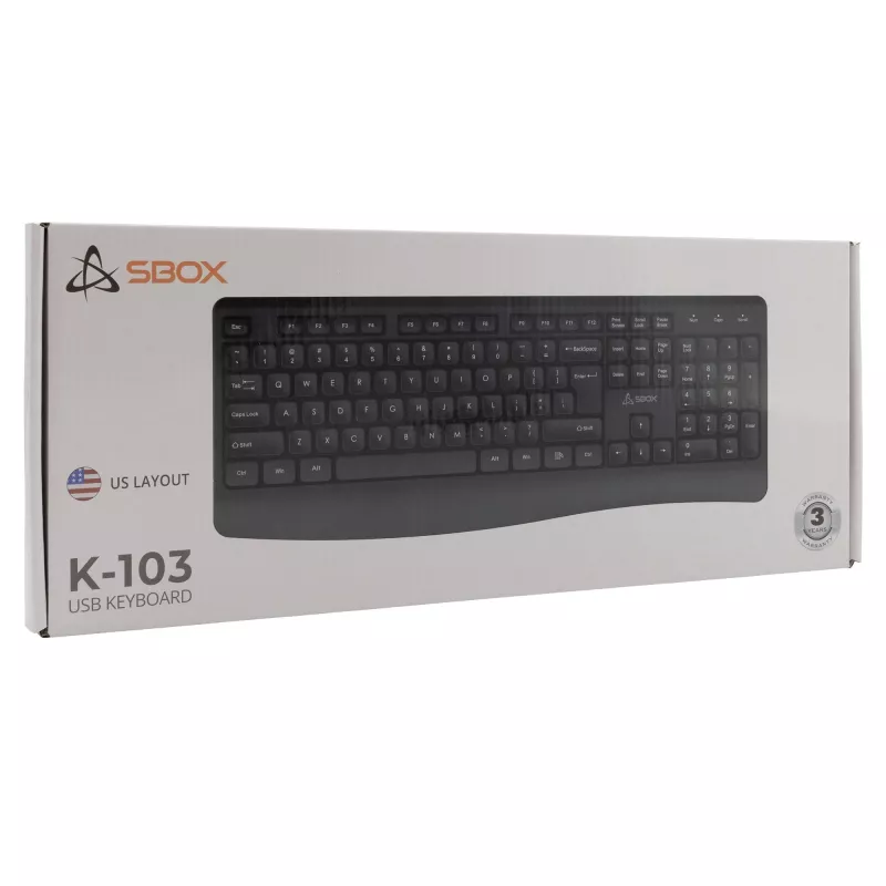 Laidinė USB klaviatūra SBOX K-103 US juoda – JAV išdėstymas