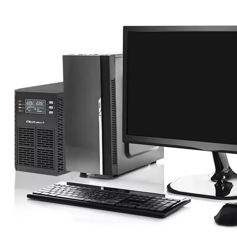Qoltec nepertraukiamo maitinimo šaltinis (UPS) | 1kVA | 1000W | galios koeficientas 1.0 | LCD | EPO | USB | Online