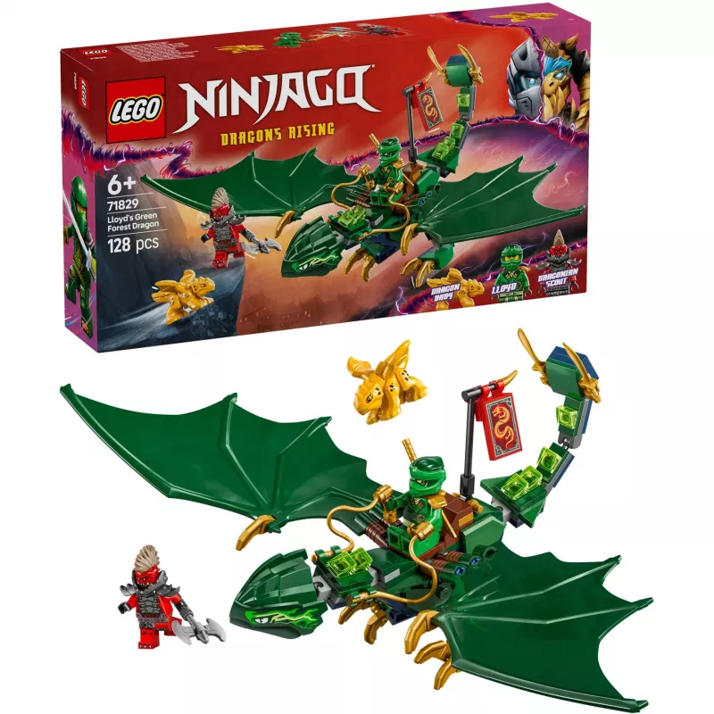 LEGO NINJAGO 71829 Lloyd's Green Forest Dragon konstruktorius, 128 dalių, 2 minifigūrėlės, nuo 6 metų