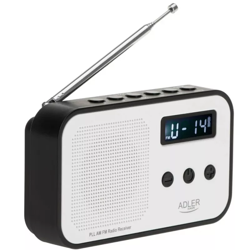 Nešiojamas skaitmeninis radijas Adler AD 1907 – AM/FM, skaitmeninis imtuvas, žadintuvas, USB-C, 600 mAh baterija, LCD, 20 išankstinių stočių, teleskopinė antena
