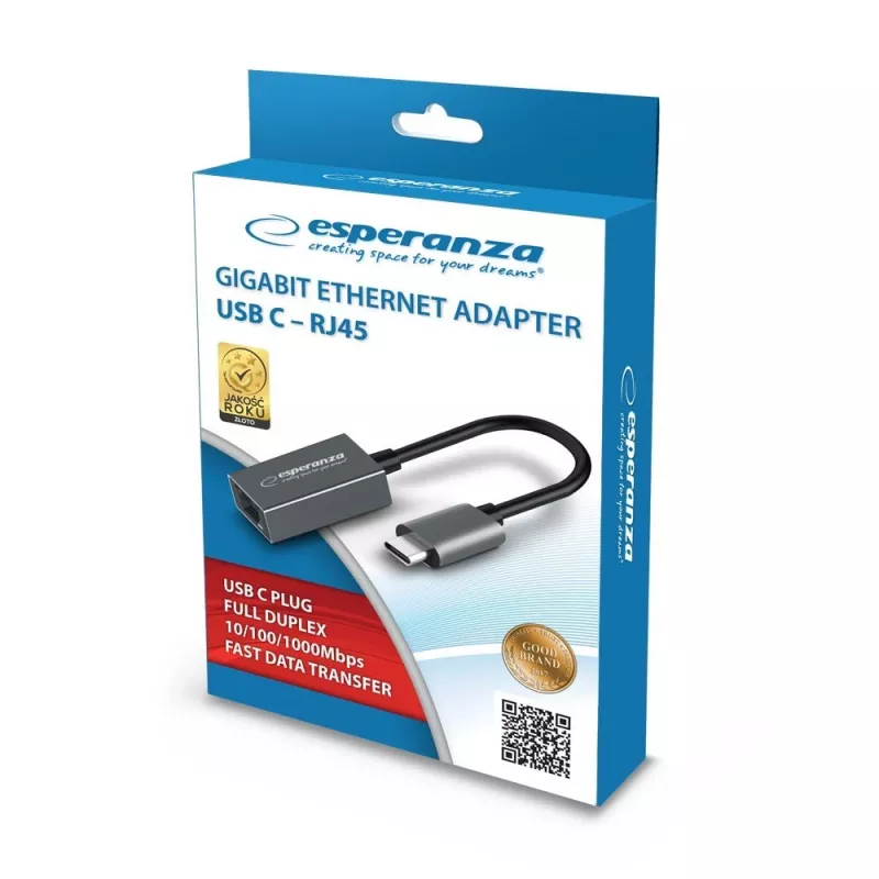 Esperanza ENA102 USB-C – RJ45 Gigabit Ethernet keitiklis