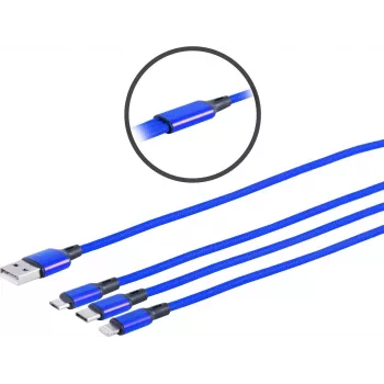 USB 3in1 įkrovimo laidas ShiverPeaks 14-50071 — Micro B, USB-C 8-pin, 1,2 m, mėlynas