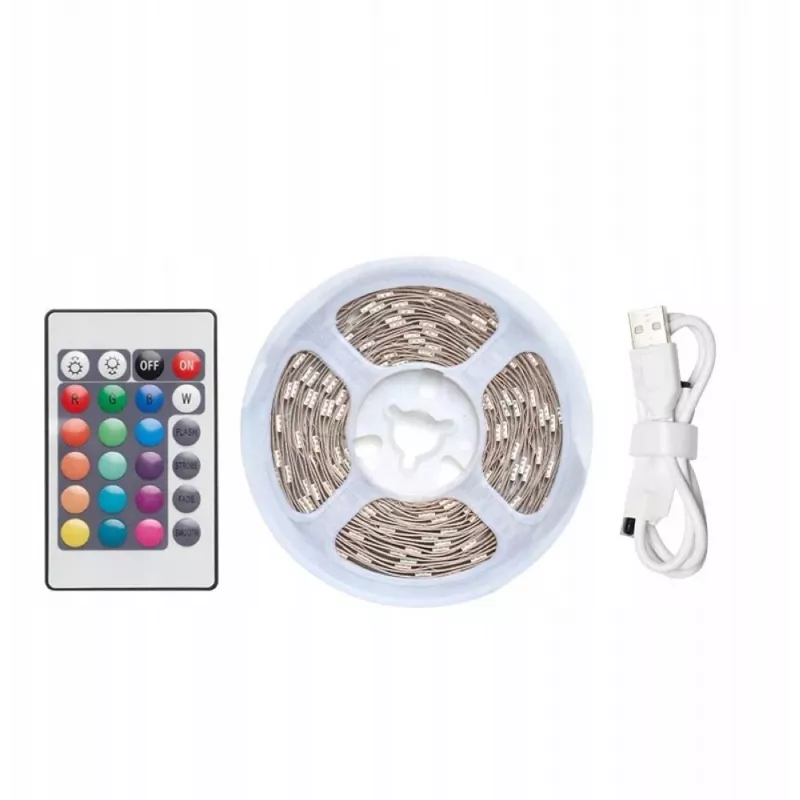 LED juosta Vention PAAWJ RGB 5 m USB 5V su IR nuotolinio valdymo pulteliu, dvipusės juostos montavimas