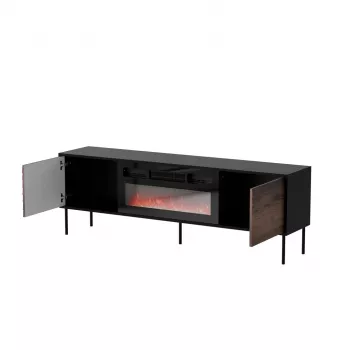 Spintelė televizoriui Cama Meble CORTINA 180x40x60 cm juoda/riešutas su juodu elektriniu židiniu
