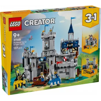 LEGO Creator 3-in-1 Viduramžių riterio pilies statybos rinkinys 31168 — 1371 detalė, 6 minifigūrėlės, nuo 9 metų