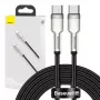 USB-C į USB-C laidas Baseus Cafule Metal — 2 m, 100W įkrovimas, USB 2.0 (480 Mbps), cinkuoti kontaktai, juoda