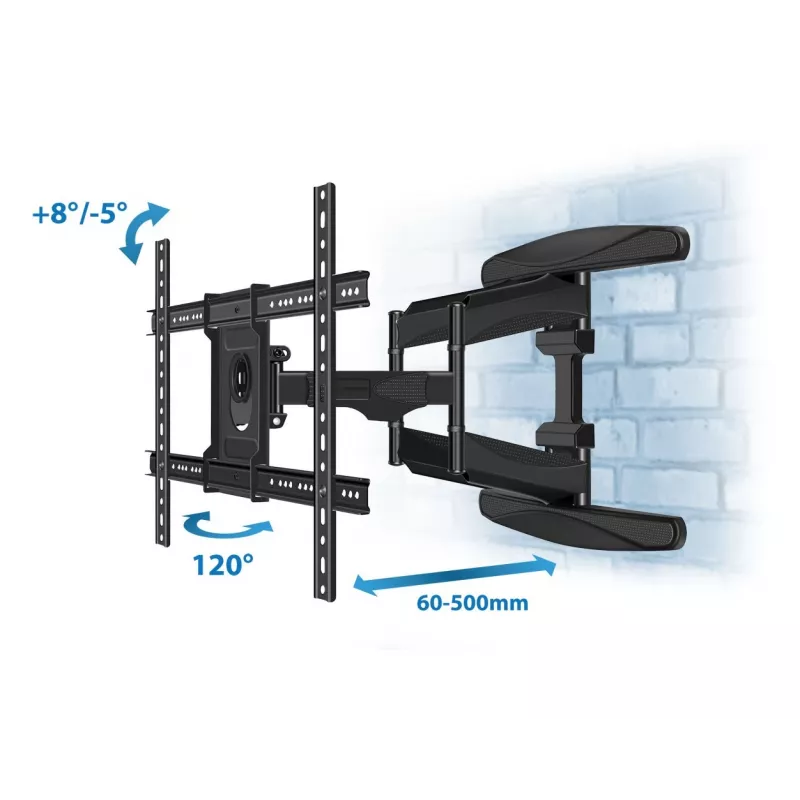 Priekinės sienos laikiklis ESPERANZA ERW021 40–85 colių plokščiajam televizoriui, metalinis, pakreipiamas, 6–50 cm atstumas, 68 kg apkrova, VESA 200x100–600x500 mm