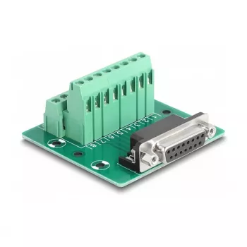 DeLOCK D-Sub 15 pinų moteriškas adapteris į gnybtų bloką DIN bėgiui 58 mm × 61 mm × 30 mm