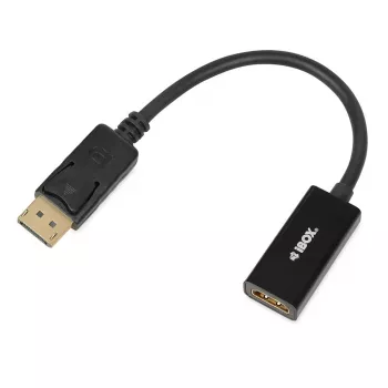 Adapteris DisplayPort į HDMI IBOX iadp4k — DisplayPort (kištukas) į HDMI (lizdas), tiesūs jungtys, 4K palaikymas, sidabrinis