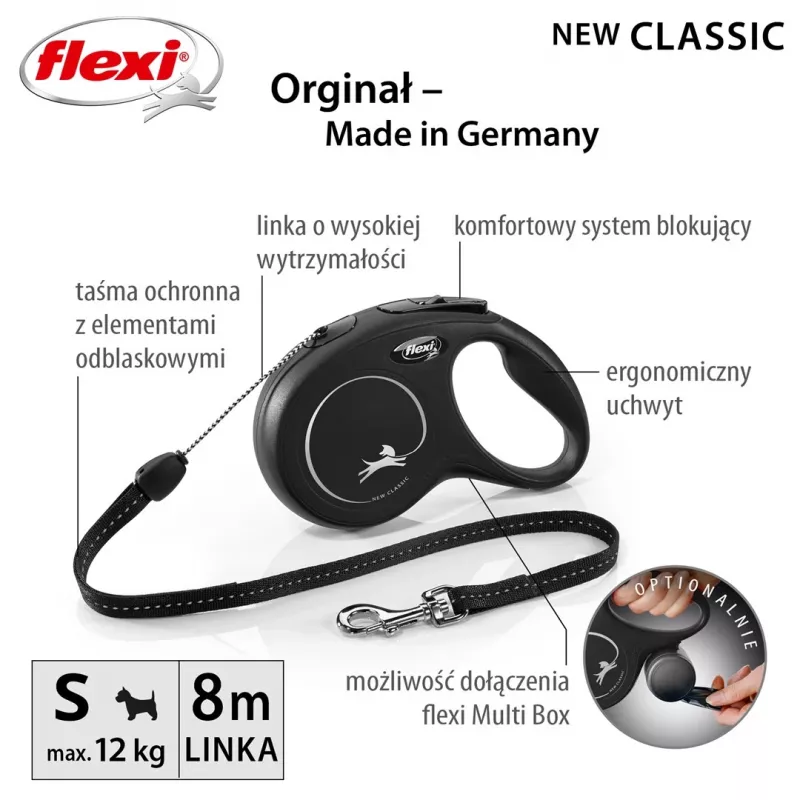 Flexi New CLASSIC 8 m Juodas šuns ištraukiamas pavadėlis