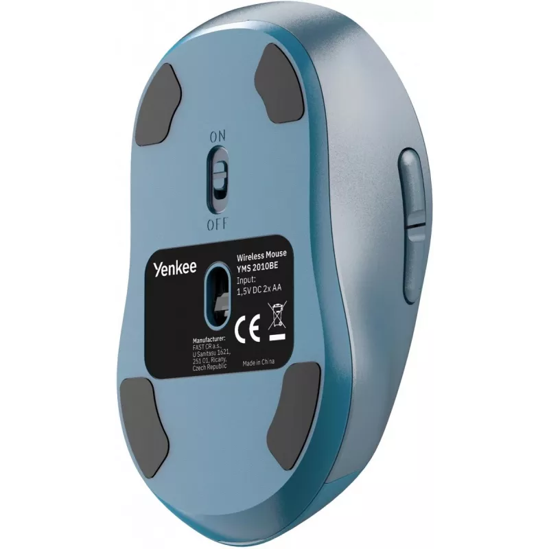 Belaidė pelė YENKEE YMS2010BE dviejų režimų ergonomiška, 2,4 GHz USB imtuvas + Bluetooth 5.1, 4 lygių DPI 1000–3200, 6 mygtukai