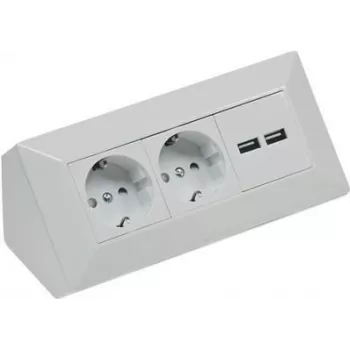 ChiliTec kištukinis lizdų blokas 2x kištukinis lizdas + 2x USB sidabrinis 230V max 16A 18x18x8 cm (22141)
