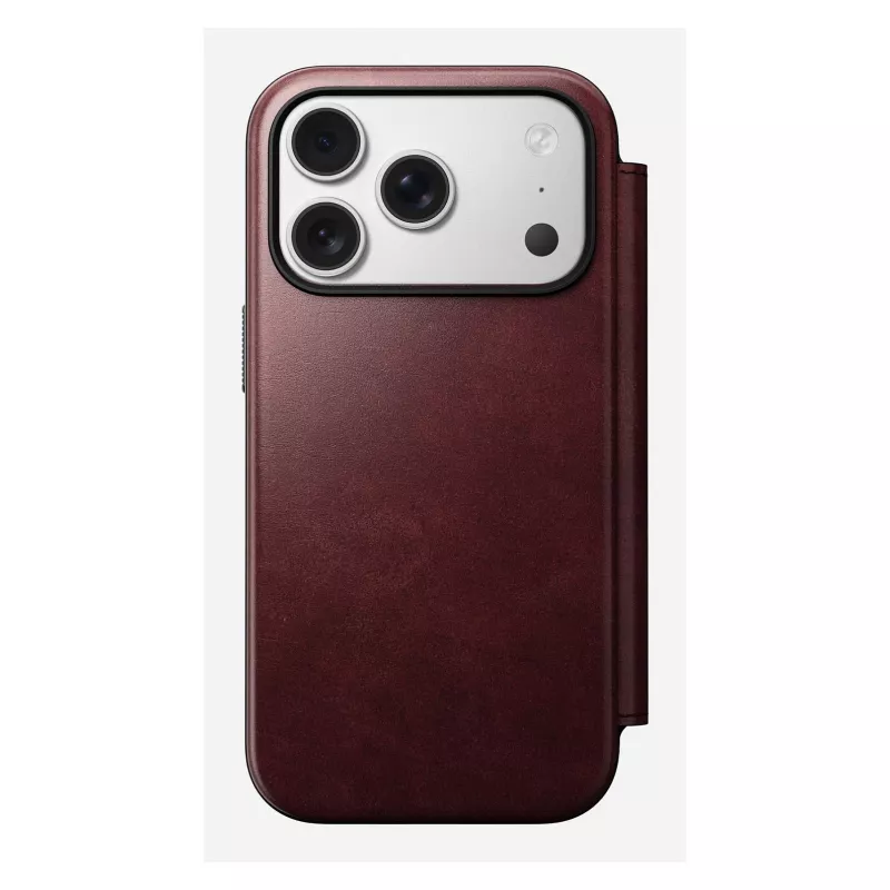 Mobiliojo telefono dėklas Nomad Modern Leather Folio, skirtas Apple iPhone 17 Pro, 6,3 colio (16 cm), odinis, bordo spalvos