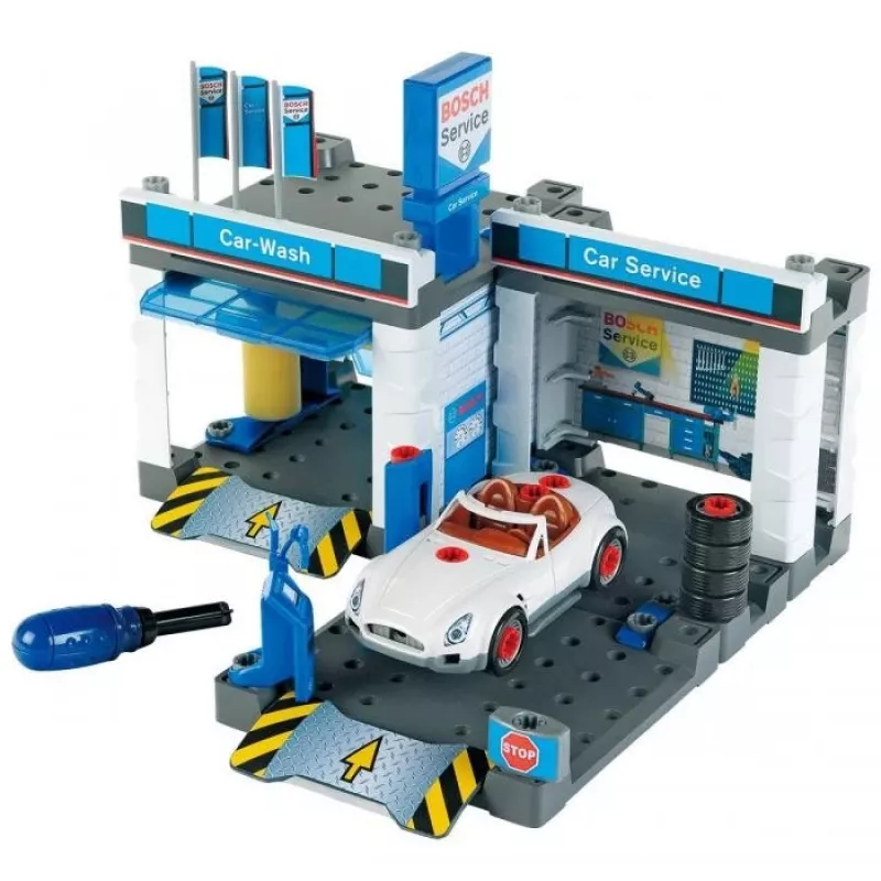 Bosch serviso stotelė su automobiliu ir plovykla