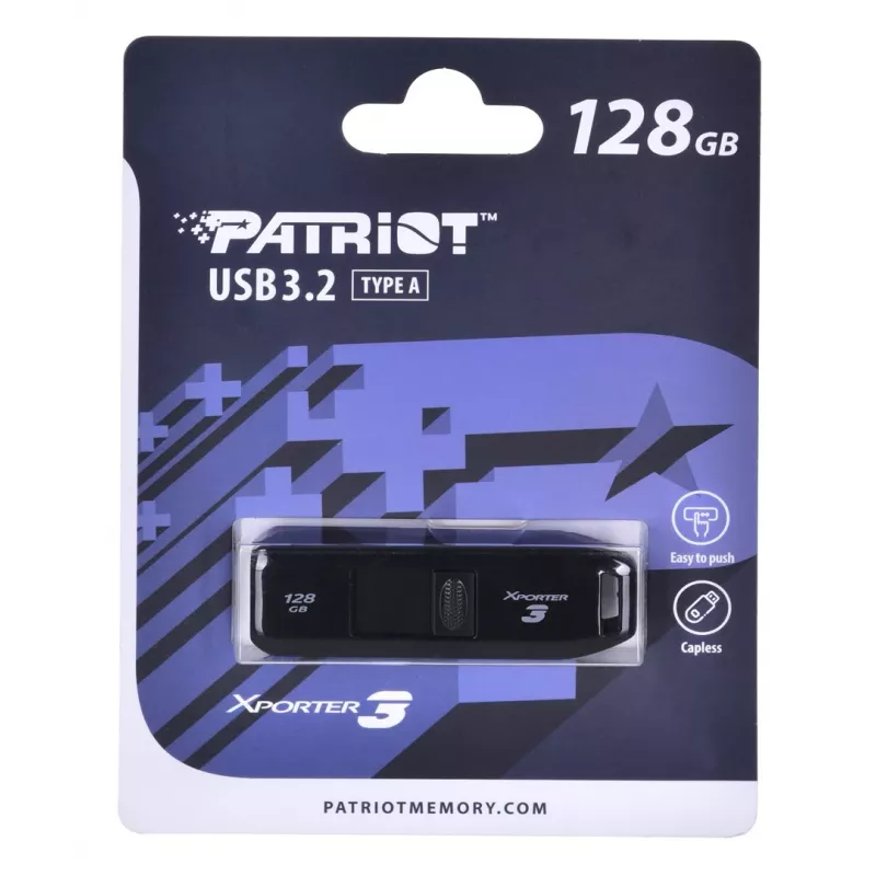 USB atmintukas PATRIOT Xporter 128 GB USB Type-A 3.2 Gen 1 (80 MB/s) slankiojantis juodas