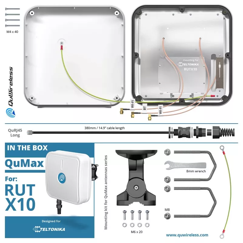 Priedas maršrutizatoriui QuWireless QuMax RUTX10 AX10M – išorinis antenų modulis, skirtas Teltonika RUTX10