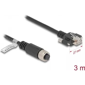 Tinklo kabelis DeLOCK M12 A-koduotas 8 kontaktų lizdas į RJ45 kištuką Cat.5e 3 m juodas