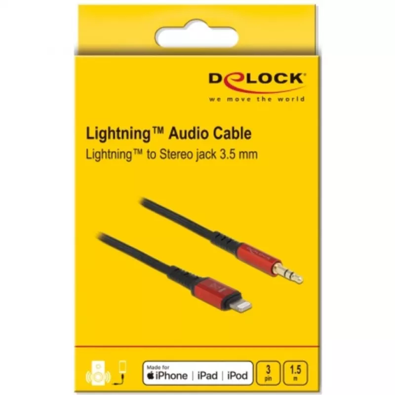 Garso kabelis DeLOCK 86587 1,5 m 3,5 mm Lightning juodas