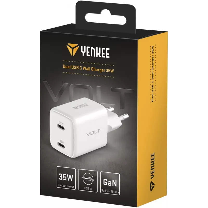 Sieninis USB-C įkroviklis YENKEE G35D 2x18W Power Delivery 3.0 3A