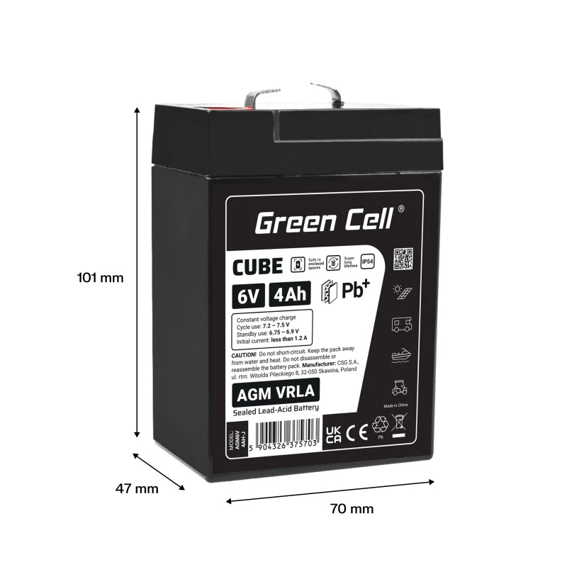 GREENCELL AGM VRLA baterija 6V 4Ah IP54