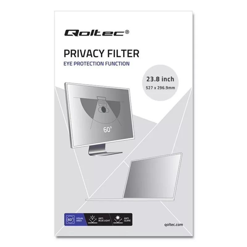 Privatumo filtras QOLTEC 51059 23,8 col. (60,5 cm) monitoriui, 527 x 296,9 mm, permatomas