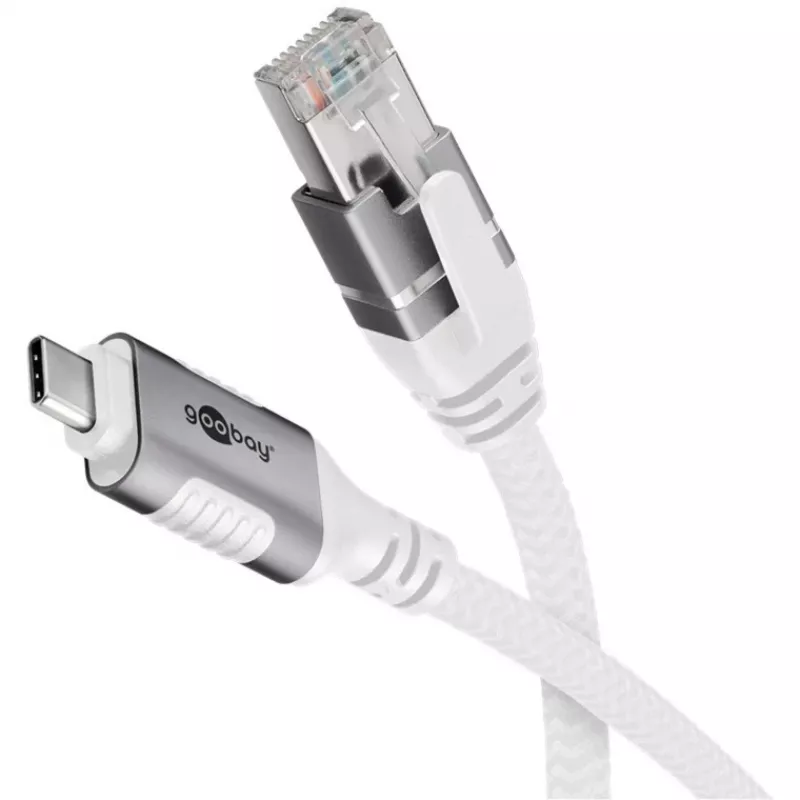 Tinklo kabelis Goobay 74180 USB C RJ-45 Cat6 10 m Baltas