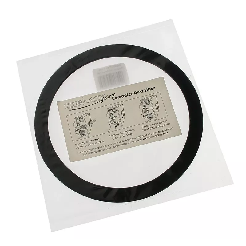 Dulkių filtras DEMCiflex 140 mm apvalus – juodas/baltas korpuso ventiliatoriams
