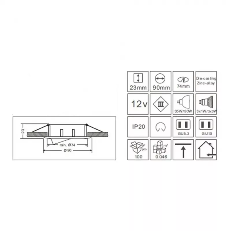 Synergy 21 LED Retrofit GU10 / GX5,3 lubinis įmontuojamas rinkinys D04-White