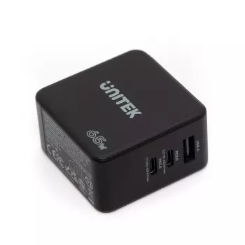 Unitek P1117B USB-C PD 65W universalus mobilus įkroviklis, 2x USB-C PD + 1x USB-A, juodas
