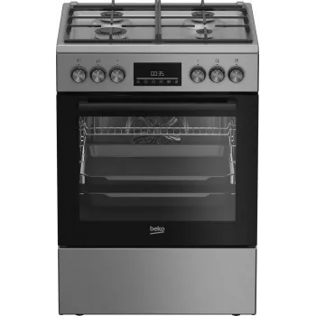 Laisvai pastatoma dujinė-elektrinė viryklė BEKO FBM62330GXTN 60 cm, 4 dujiniai degikliai, 72 L elektrinė orkaitė, energijos klasė A