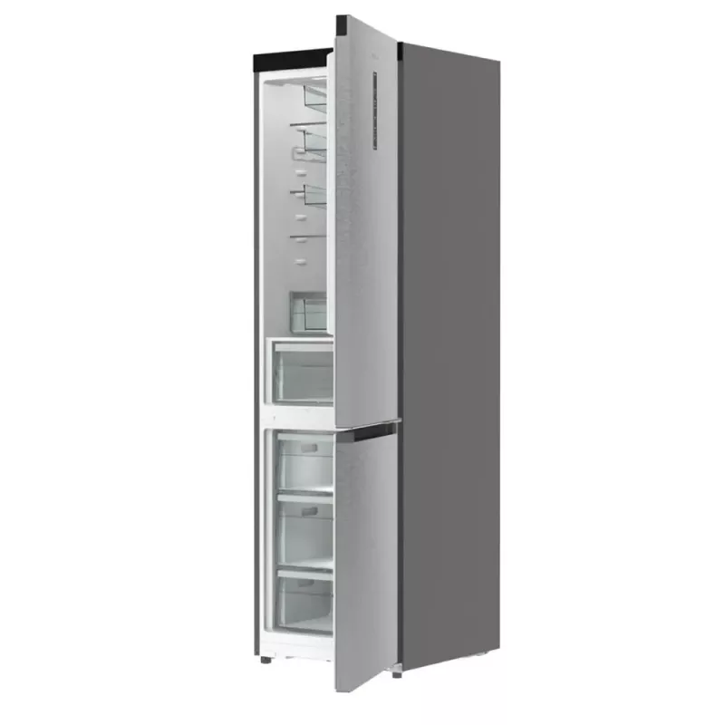 Šaldytuvas su šaldikliu Gorenje NRB620E61X4WFE, laisvai pastatomas, nerūdijantis plienas, bendras tūris 413 L, šaldiklis apačioje 130 L, NoFrost, LED ekranas