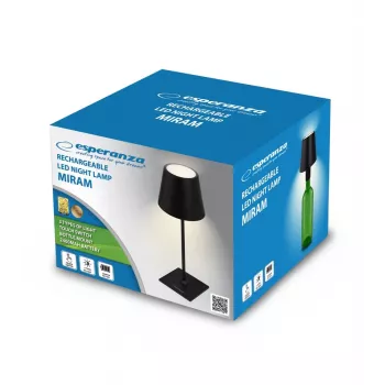 Stalinė LED lempa ESPERANZA ELD119K Juoda – 3W, 4000K, 200 lm, USB-C, 2400 mAh baterija, 400 mm aukštis