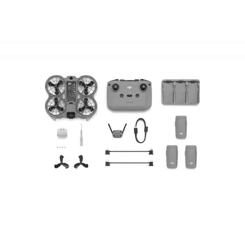 Dronas DJI Neo 2 Fly More Combo – 4 rotorai, 12 MP kamera, 2688×1512 vaizdo įrašas, 1606 mAh baterija, 49 GB vidinė atmintis, Juoda/Pilka