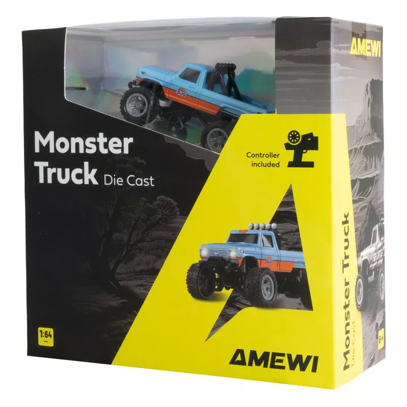 Radijo bangomis valdomas Amewi Monster Truck DieCast 1:64 RTR, mėlyna/oranžinė