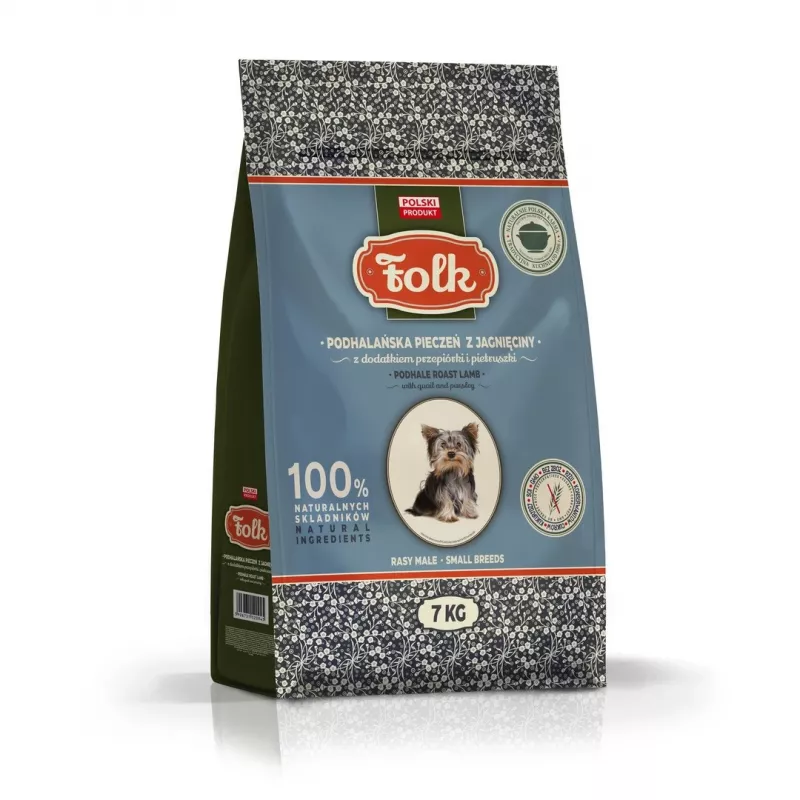 FOLK Small breeds Podhale-stiliaus ėrienos kepsnys su putpele ir petražolėmis - sausas šunų ėdalas - 7kg