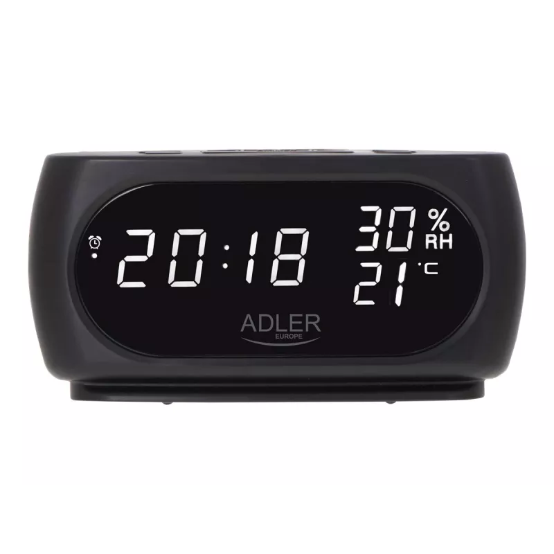 Adler AD 1186 LED žadintuvas su termometru ir higrometru, juodas