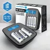Baterijų įkroviklis everActive NC1000MV2 – Ni‑MH 4 lizdų USB‑C įkroviklis, 4 elementai, 5 V, juodas, 110×99×38 mm