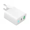Sieninis maitinimo adapteris 220V GEMBIRD, universalus, 1× USB Type-C PD 20W, 1× USB-A 3.0 QC 18W, LED indikatorius, baltas
